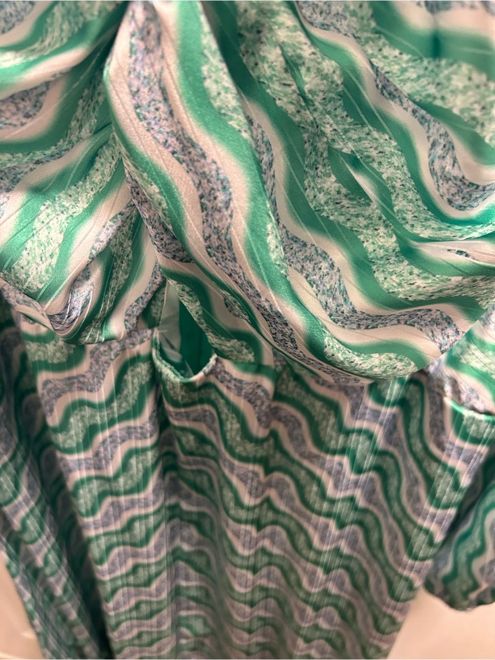 Eloquii Green and White Wave-Print Maxi Skirt